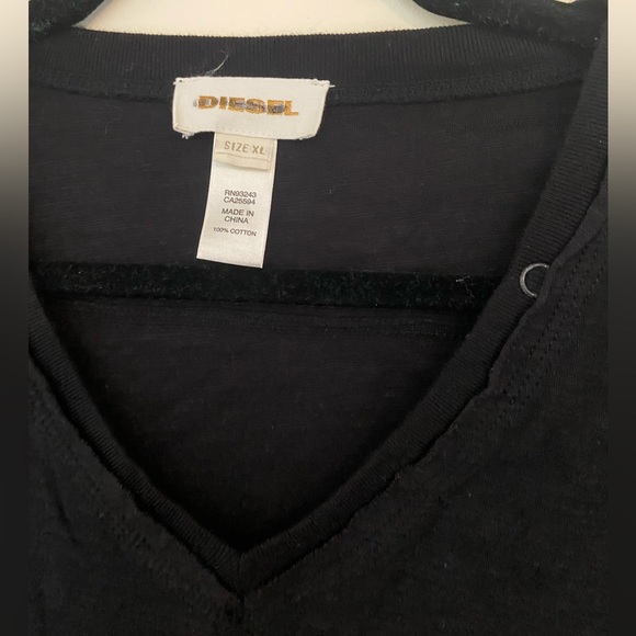 Diesel Men's Black Trim Fit Slub V-Neck Tee - Picture 4 of 5